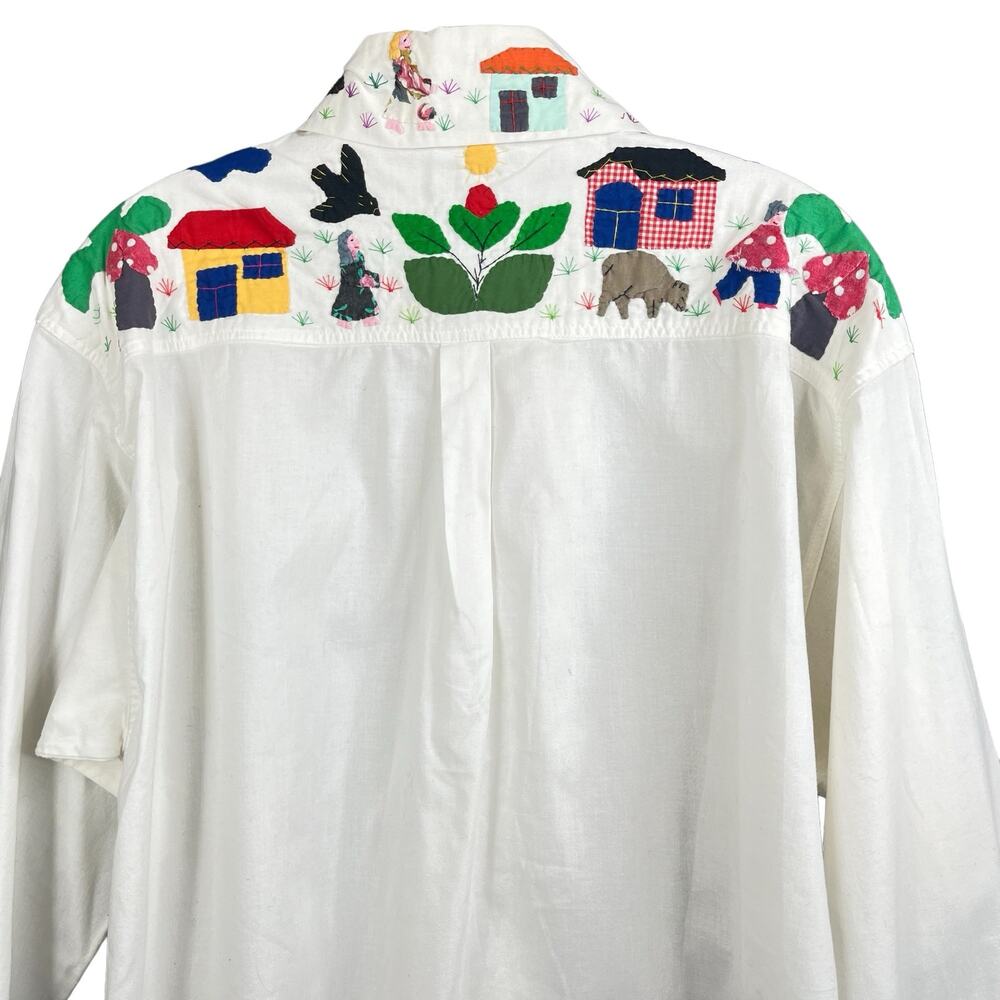 Vintage White Embroidered Cotton Shirt One Of A Kind Handmade M - Picture 7 of 11